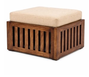 Slatted Top Solid Wood Coffee Table with 4 <b>Cushioned</b> Stools | Space Saving Nested Center Table | Jodhpur Export - Product Image 5