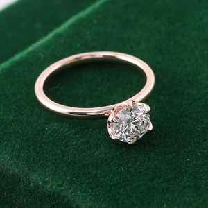 Anillo sorpresa floral con diamante cultivado en laboratorio de corte redondo para mujer, oro rosa de 14 quilates, formas de flores finas, regalo de promesa para novias - Product Image 4