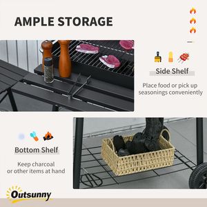 Parrilla Portátil de Carbón de 30 Pulgadas con Ruedas para Acampar al Aire Libre, con Rejilla de Carbón Ajustable y Estante de Almacenamiento - Product Image 6