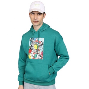 Sweat-shirt à capuche vert personnalisé pour homme, imprimé, style streetwear, avec poche avant, coupe classique - Product Image 1