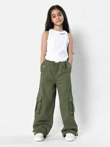 Pantalons cargo pour filles et enfants, élégants, à taille élastique, multi-poches, décontractés, confortables, pour un usage quotidien - Product Image 5