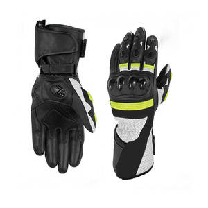 Motorbike <b>Gloves</b> <b>Leather</b> Wrist-Length Breathable Unlined Sporty Style Cycling Four Seasons Black with Neon <b>Green</b> Accents lining. - Product Image 4