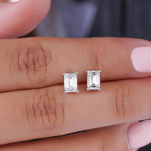 <b>Emerald</b> Cut <b>Stud</b> Earrings Luxury Diamond Minimalist Jewelry - Product Image 4