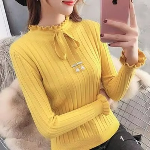 เสื้อสเวตเตอร์ลำลองทรงเข้ารูปสำหรับผู้หญิง คอทรงโอ แขนยาว ถักนิตติ้ง สวมใส่สบาย ระบายอากาศได้ดี สีพื้น เหมาะสำหรับฤดูใบไม้ร่วงและฤดูหนาว - Product Image 1