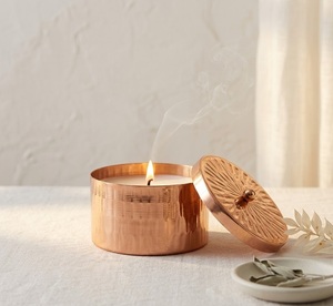 Luxury Handcrafted Polish Brass Candle <b>Jar</b> With Lid Premium Wholesale Gold Metal Candle Vessel For Private <b>Label</b> Scented Candle - Product Image 2