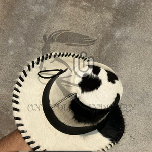 Sombrero de Vaquero del Oeste para Hombre y Mujer, Personalizado, de Cuero Vacuno con Pelo, Blanco y Negro - Product Image 4