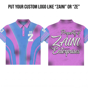 Polo de Hombre de 220 GSM, Poliéster y Elastano, Diseño de Paneles Curvos en Rosa y Azul, Logotipo Personalizado por Sublimación y Bordado, OEM - Product Image 1
