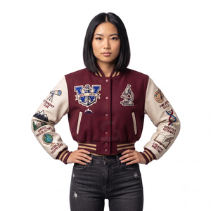 New Fashion Baseball Bomber CropTop <b>Jackets</b> Top Seller Long Sleeve College university Letterman <b>Cropped</b> Varsity <b>Jacket</b> for Ladie - Product Image 1