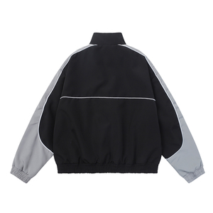 เสื้อแจ็คเก็ตแทร็คพร้อมแผงสีตัดกัน พิมพ์ลายดาวขนาดใหญ่ ซิปเต็มตัว คอตั้ง เสื้อแจ็คเก็ตสปอร์ตน้ำหนักเบาสำหรับผู้ชายและผู้หญิงสำหรับกิจกรรมกลางแจ้ง - Product Image 4