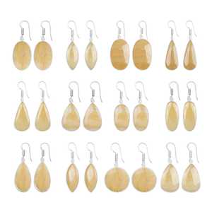 Nouvelles boucles d'oreilles pendantes en laiton plaqué argent avec pierres précieuses en aventurine jaune multi-formes, mignonnes et tendance, pour femmes, idéales pour les fêtes et occasions spéciales - Product Image 1