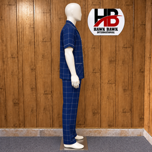 Herren-Pyjama-<span class=keywords><strong>Set</strong></span> mit kurzen Ärmeln, zweiteilig, mit Knopfleiste vorne und Taschen, lässige Nachtwäsche im Herbststil mit Seitentaschen - Product Image 3