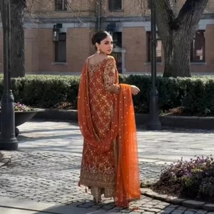 Vestido Anarkali Pakistaní Premium Azul Hielo Brillante, Largo, con Cuerpo Adornado con Cristales y Detalles Intrincados en Plata - Product Image 6