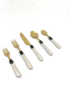 Elegant Flatware Set Gold Tone <b>Plastic</b> Handle Dishwasher Safe Wedding Cutlery Metal Utensils High <b>Mirror</b> Polish - Product Image 1