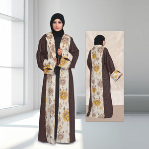 Abaya de Lino con Frente Abierto y Elegantes Paneles en Contraste con Estampado Digital, Prenda Moderna y Recatada, Larga hasta el Suelo, Moda Femenina - Product Image 3