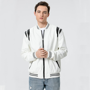 Veste en PU blanche unisexe à manches longues, style color-block, toutes saisons - Product Image 2
