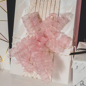 Cintas de Regalo de Organza de Doble Cara con Lazo de Mariposa Personalizado, Color Sólido, Rosa Brillante, Tejidas para el Día de San Valentín y el Día de la Madre - Product Image 4