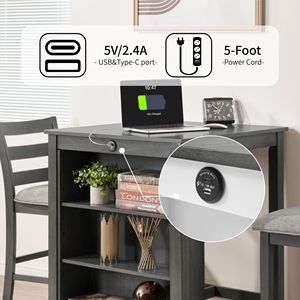 Set da Pranzo Moderno da 30 Pollici per 2 Persone con Stazione di Ricarica e Spazio di Archiviazione Regolabile a 3 Livelli, Set da Cucina Salvaspazio Imbottito - Product Image 5