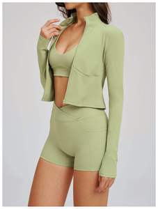Ladies Solid Gym Wear Sexy <b>Leggings</b> <b>Nylon</b> Flare Pants Summer Shorts Sport Bra Custom T-shirts Running Jacket Quick Dry 6-Piece - Product Image 4