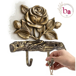 Porte-manteau mural décoratif en fonte, fait main, motif floral vintage rose, 2 crochets, installation facile - Product Image 4