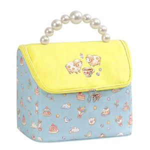 Sac à maquillage en toile pour femmes, organiseur de cosmétiques portable, trousse de toilette de voyage, pochette de rangement multi-compartiments, étui à fermeture éclair - Product Image 1