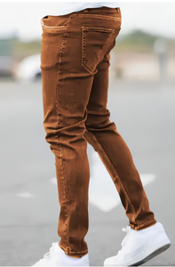 Jeans TRIBON SPORTS para Hombre, Corte Regular, Cintura Media, Color Sólido, 100% Algodón Ecológico, Estilo Urbano Desgastado, Ligeros, Tallas Grandes - Product Image 4