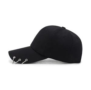 Unisex <b>Black</b> Baseball Cap with Metal Rings Punk Style Adjustable Fit Casual Four Seasons Breathable Outdoor Adult Cotton - Product Image 2