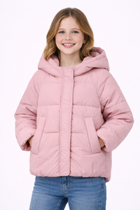 Blouson matelassé rose poudré pour fille avec capuche, manteau d'hiver léger et chaud pour enfants, vêtement d'extérieur isolé à fermeture éclair avec poche latérale - Product Image 4