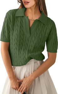 Pull court d'été pour femme, col polo, demi-zip, manches courtes, tricot respirant, fin, polyvalent, tendance - Product Image 2