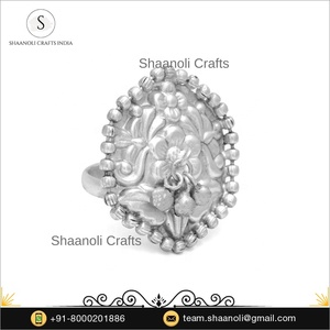 Bague de déclaration réglable femmes à la main Antique polonais à la mode religieux argent oxydé plaqué argent bague - Product Image 2