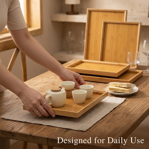 Portable Orange Bamboo Serving <b>Tray</b> | Detachable Plate | Single | Rectangular Lacquer Finish | Modern Living Room <b>Storage</b> <b>Tray</b> - Product Image 3