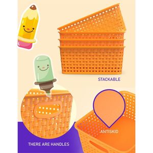 Lot de 6 paniers tressés orange pour petits rangements sur étagère, armoires et garde-manger en plastique - Product Image 2
