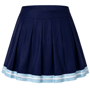 Jupe plissée bleu marine pour cheerleading avec bordure rayée blanche et bleu clair, uniforme de performance athlétique pour femmes et filles - Product Image 2