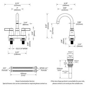 ก๊อกน้ำอ่างล้างหน้าแบบ 2 หัวจ่าย หมุนได้ 360 องศา ทรงโค้งสูง สีนิกเกิลขัดเงา ขนาด 4 นิ้ว สำหรับอ่างล้างหน้าในรถบ้าน หัวก๊อกหมุนได้ 360 องศา แบบติดตั้งตรงกลาง - Product Image 6
