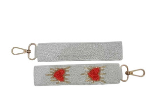 Heart Embroidered Beaded Keychain Red White Wristlet Bag Charm Handmade Ring Valentine Gift Cute Eco-Friendly Durable Accessory - Product Image 2