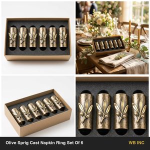 Juego de 6 Anillos para Servilletas de Latón Hechos a Mano, 5 cm, Latón Antiguo con Rama de Olivo para Decoración del Hogar, Hoteles y Bodas - Product Image 6
