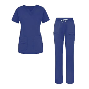 Women Blue <b>Scrub</b> Set V-Neck Top With Pockets And Drawstring Pants Hospital <b>Uniforms</b> Cotton Polyester Custom demand - Product Image 1