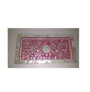 Bandeja de Lujo de Nácar para Almacenamiento, Proveedor Mayorista de Artesanías, Bandeja Única de Nácar Rosa con Incrustaciones Florales - Product Image 1