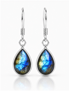 Natural Labradorite Teardrop Sterling Silver Drop <b>Earrings</b> | 925 Silver Pear Shape Dangle <b>Earrings</b> | Flashy Blue Labradorite Gem - Product Image 3