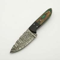 Couteau EDC à lame fixe en acier Damas, forgé à la main, manche en bois Pakka vert et Micarta noire, couteau utilitaire pour camping et bushcraft, vente en gros