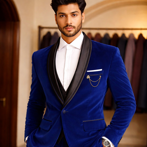 ชุดสูทแต่งงานผู้ชายระดับพรีเมียม 3 ชิ้น ระบายอากาศได้ดี ป้องกันรอยยับ คอลเลคชั่นเบลเซอร์กำมะหยี่สุดหรู ทรงเข้ารูปสง่างาม สำหรับงานพิธีการ - Product Image 2