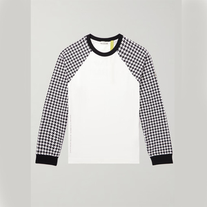Camiseta de manga larga para hombre, camiseta informal con cuello redondo y diseño de pata de gallo en contraste, elegante y cómoda - Product Image 1