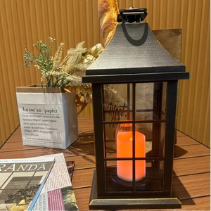 Rustic Square Wooden <b>Lantern</b> with Glass Panels and Flickering LED <b>Candle</b> Decorative Farmhouse <b>Lantern</b> for Indoor Outdoor Home - Product Image 6