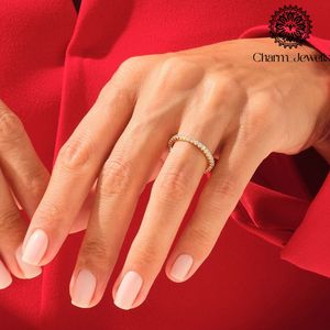 Anillos de Eternidad de Plata con Moissanita para Mujer Charm_Jewells, Engaste de Garras, Corte Brillante, Certificado IGI, Anillo de Compromiso Clásico de Lujo - Product Image 4