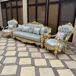 Luxury Traditional Solid Wood Royal Sectional <b>Sofa</b> Set Tufted Convertible <b>Foam</b>-Filled Hand-Carved Crown Detailing for Living - Product Image 1