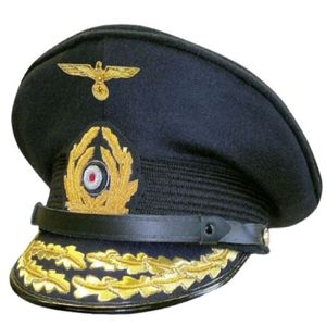 Casquette unisexe brodée avec sangle réglable en coton et polyester, casquette de service allemande de la Seconde Guerre mondiale en bleu foncé, casquettes en laine - Product Image 6