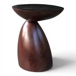 Table d'appoint en bois de Suar massif, forme de bol unique, tabouret à piétement géométrique, tables d'appoint créatives en bois naturel, meubles pour la maison - Product Image 2