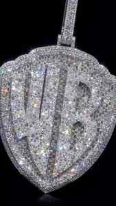 Collar con Colgante de Escudo WB Personalizado, Chapado en Oro Blanco, Plata de Ley 925, con Incrustaciones de Diamantes Moissanite, Estilo Hip Hop, para Hombre - Product Image 3