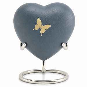 Antique Blue Golden Butterfly Engraved Heart Shaped <b>Keepsake</b> Cremation <b>Memorial</b> <b>Keepsakes</b> Urn for Funeral Ashes - Product Image 1