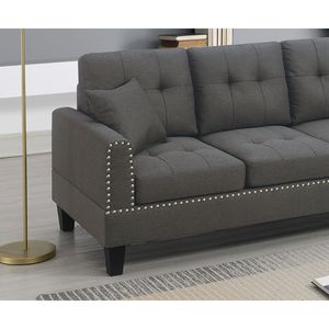 Set Divano Componibile 2 Pezzi in Tessuto Simil Lino Color Caffè Scuro, Divano LAF e Chaise Longue RAF, Arredamento per Soggiorno - Product Image 4