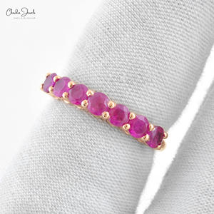 Hot Sell Natural 3mm Round Cut Burma Ruby Gemstone Eternity Band with 14k Rose Gold Wedding <b>Stacking</b> <b>Ring</b> Wholesale Supplier - Product Image 2